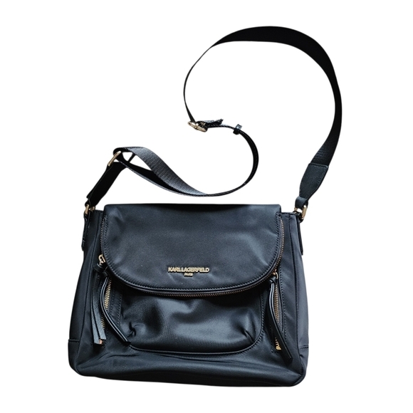 Karl Lagerfeld Handbags - Karl Lagerfeld Black Crossbody Bag With Gold Accents